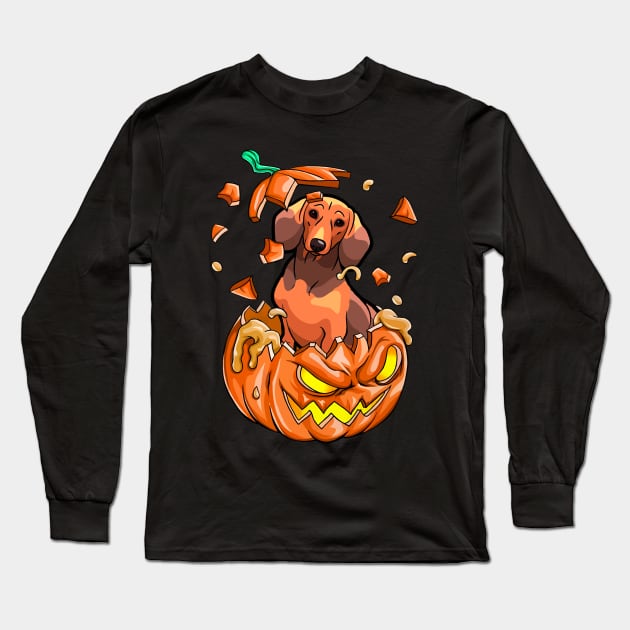 Dachshund In The Pumpkin tshirt halloween costume funny gift t-shirt Long Sleeve T-Shirt by American Woman